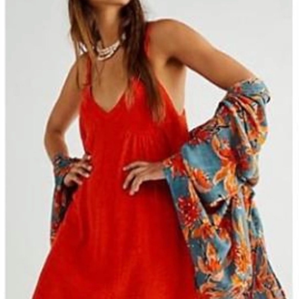FP Beach Vibrant Orange-Red Knit Dress Swim Coverup